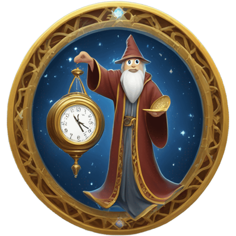 wizard holding a big clock emoji