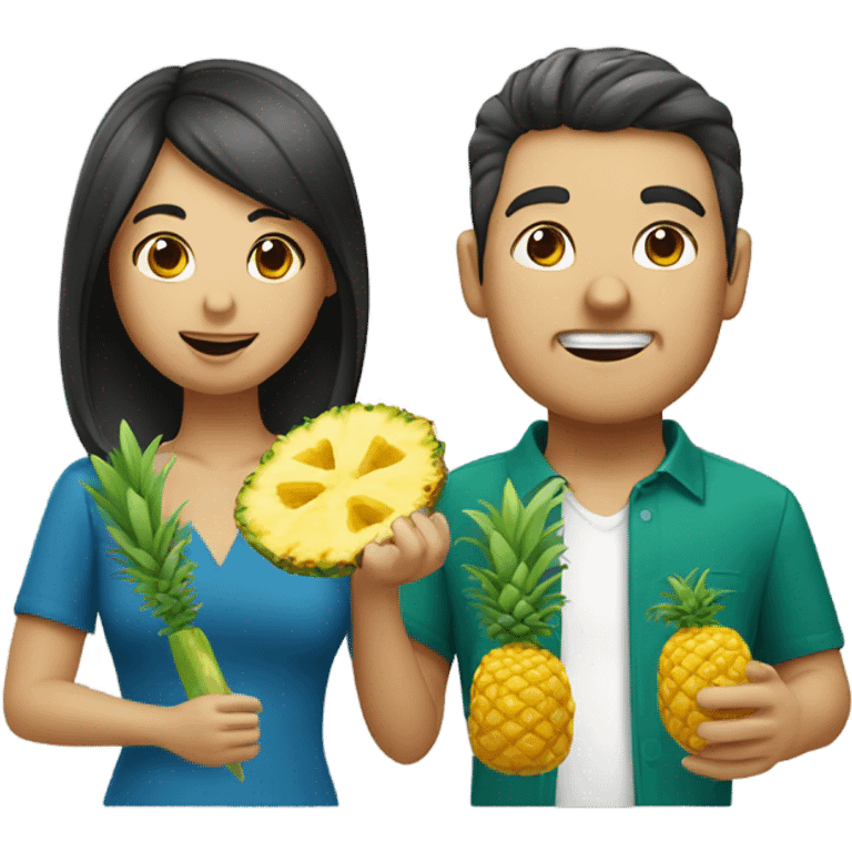 Italian man and Asian woman eating pineapple emoji