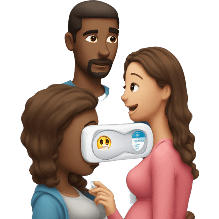 couple looking at pregnancy test emoji