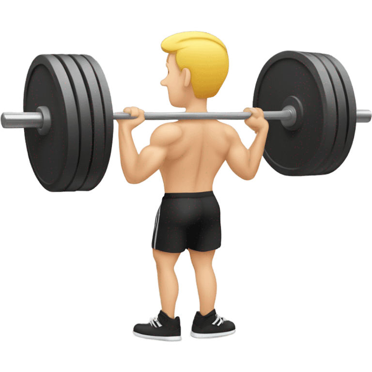 White man doing weighted barbell squat (gym) from back view emoji