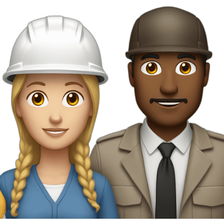 A white-helmeted couple of architects, featuring a white woman and a brown-skinned man emoji