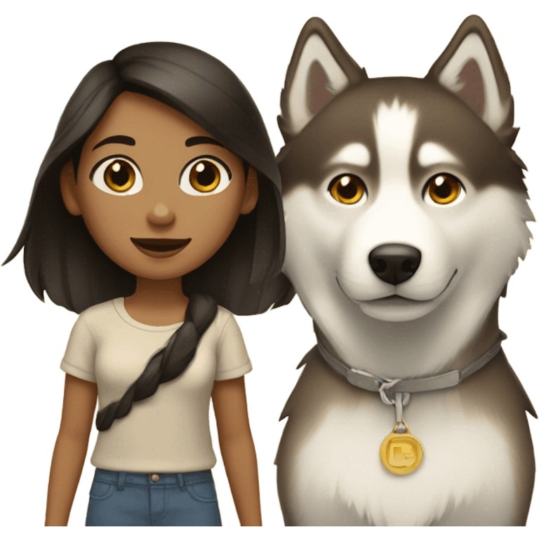 A girl Dark brown  hair next to a light dorée  Husky emoji