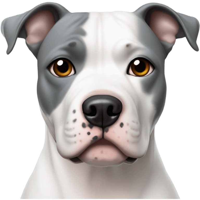 White staffordshire terrier with grey patch on left ear and right eye emoji