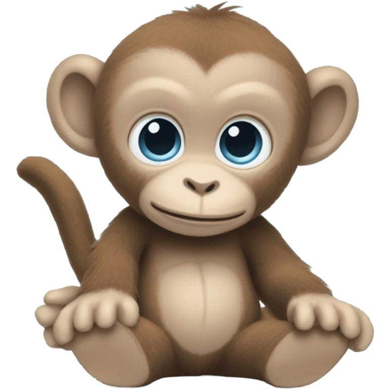 Light brown body, light blue eyes, baby monkey, jellycat stuffed animal emoji