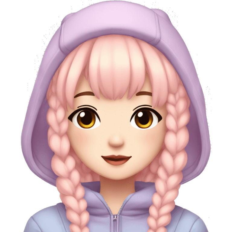 Gorgeous pastel anime girl with blushing face and hair garnitures and pretty hair and a beanie aesthetic trending style emoji