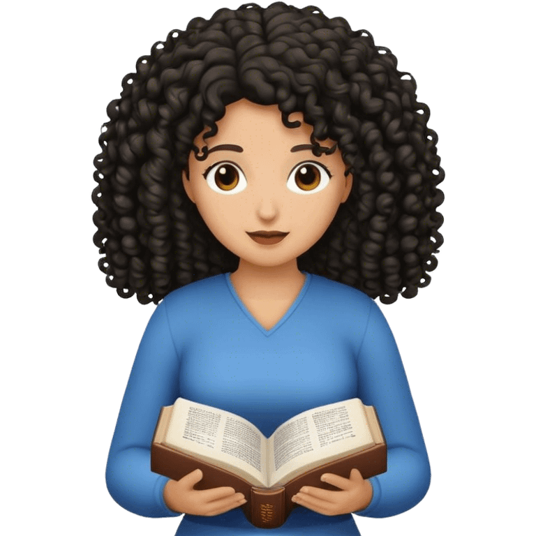 Woman curly hair black reading bible emoji