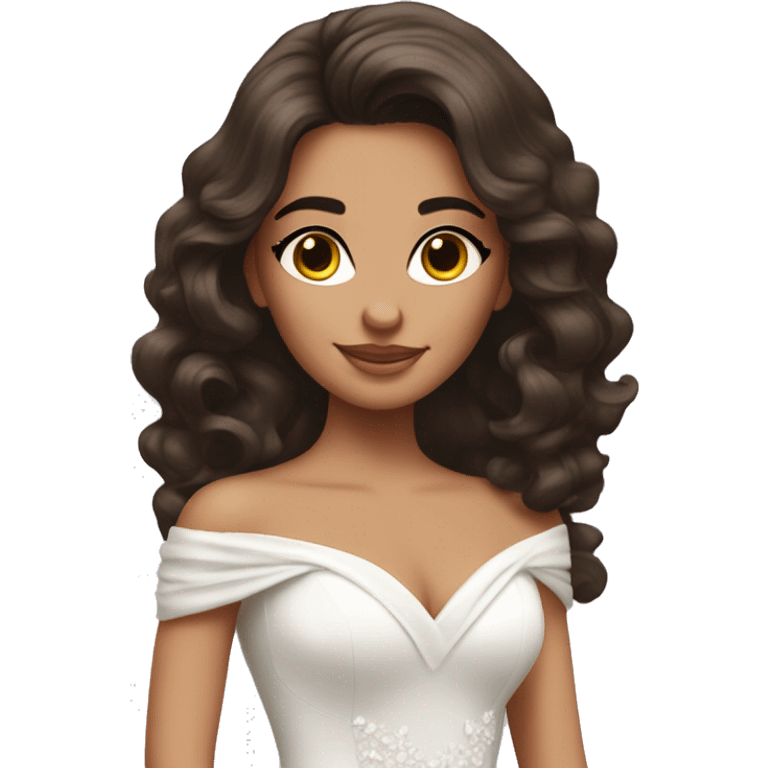 beautiful brunette girl with blowout hair in big beautiful wedding dress emoji