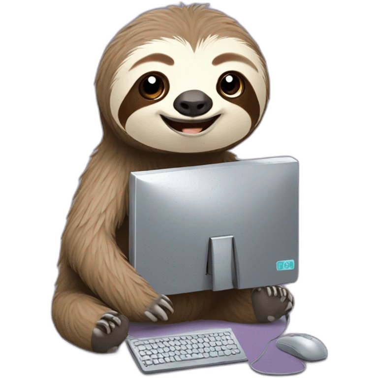 Cute sloth with computer emoji