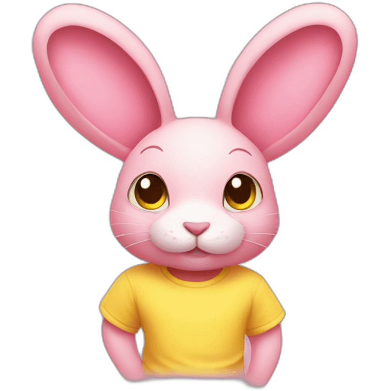 rabbit pink, omg, wears teeshirt yellow emoji