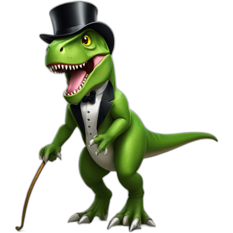 T-Rex with top hat and cane roaring emoji