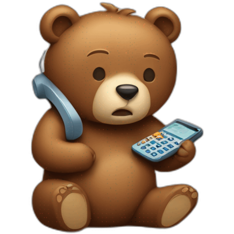 the bear is tired of pressing the phone emoji