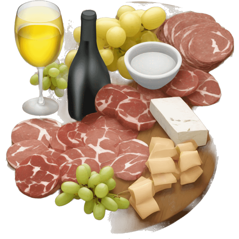 Charcuterie board with white wine emoji