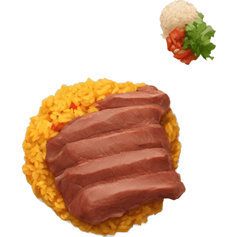 cooked meat with mexican rice on the side  emoji