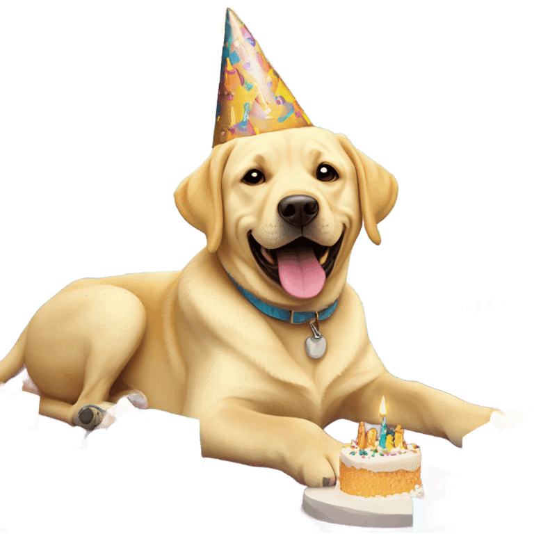 Yellow lab smiling celebrating it’s birthday emoji