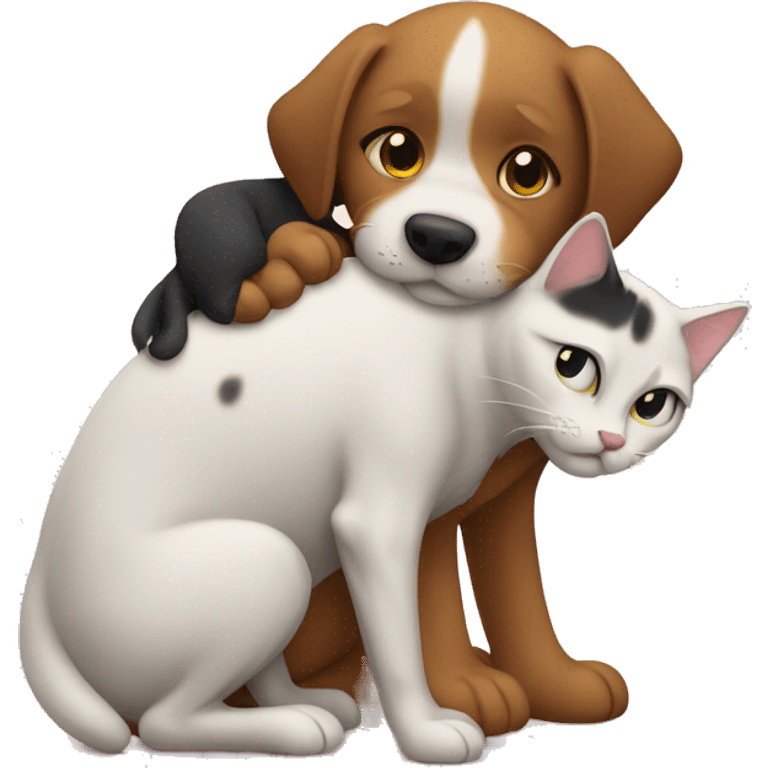 dog hugging cat emoji