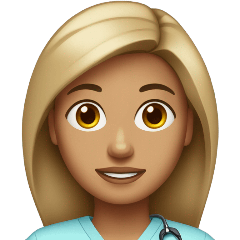 woman with tan skin, dark brown hair, dark brown eyes, wearing light blue scrubs & a stethoscope around her neck emoji