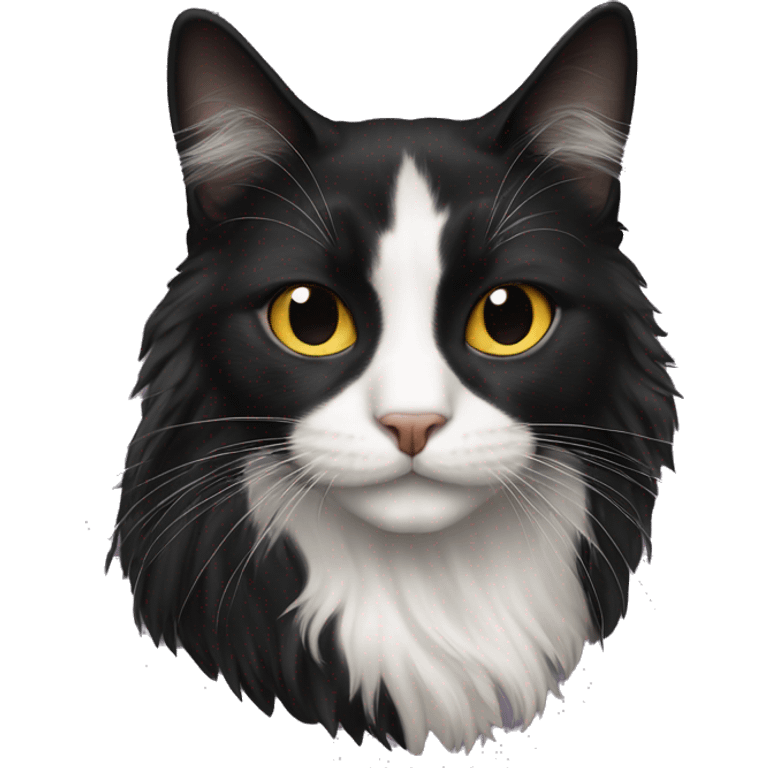 black cat domestic long-haired with half white mouth emoji