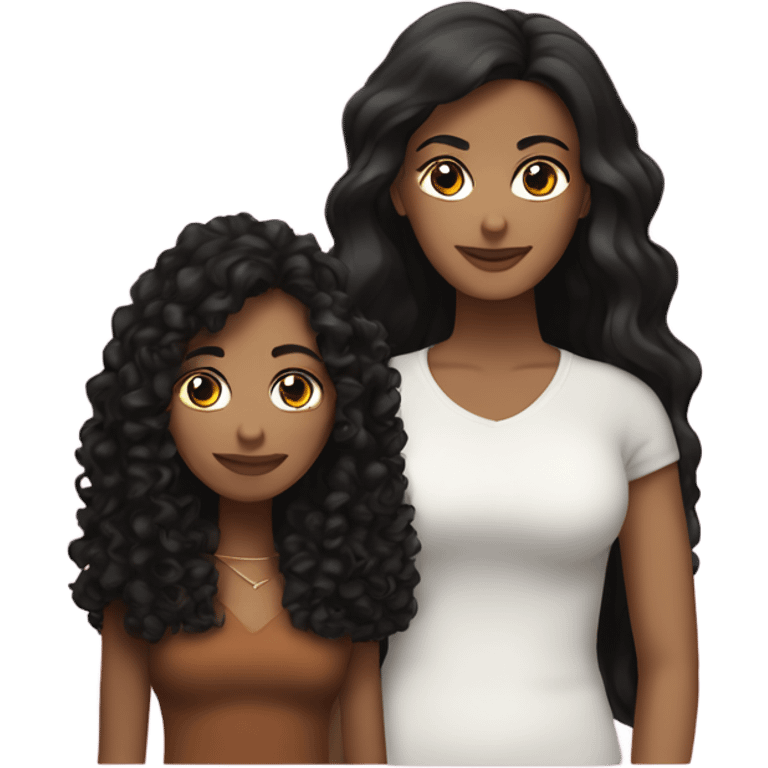 Latina women with black curly hair and black woman with long straight brown hair lesbian couple  emoji