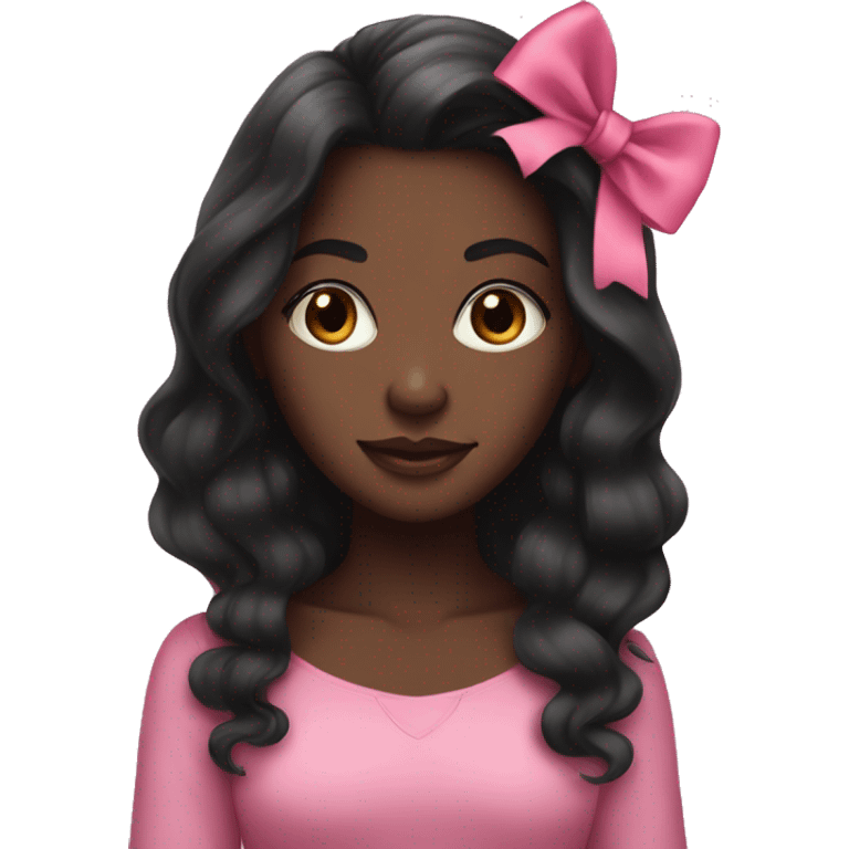 dark skin girl with pink bows in her long black hair emoji