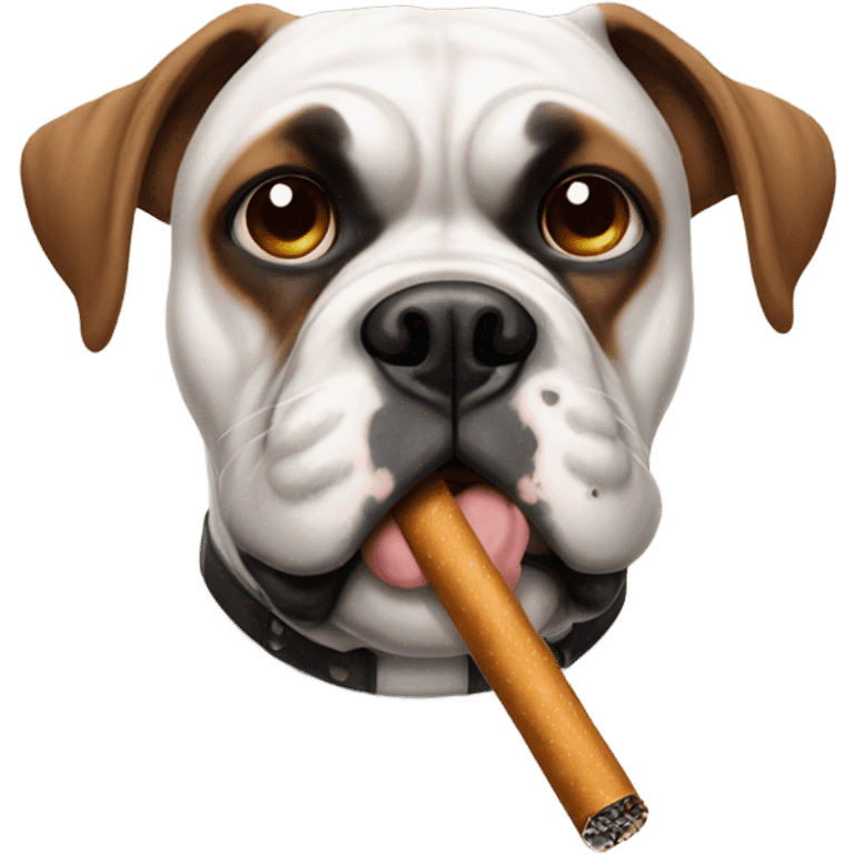 white boxer with brown eye patch smoking cigarette emoji