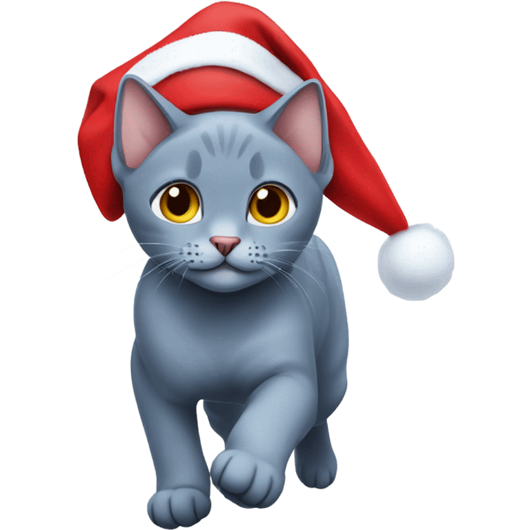 Running Russian blue cat wearing a Santa hat  emoji