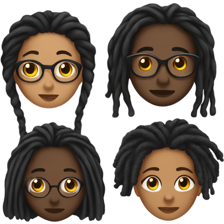 black couple with locs, male with long black locs, female with glasses and BLACK locs tied up kissing emoji