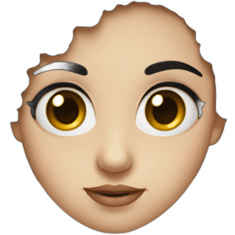 A girl with black hair, bushy eyebrows, big eyes, an average nose, an average nose and a rounded face emoji