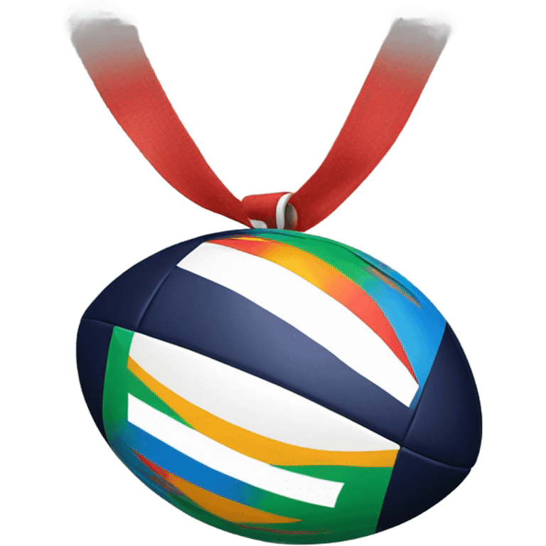 Rugby ball wearing a medal emoji