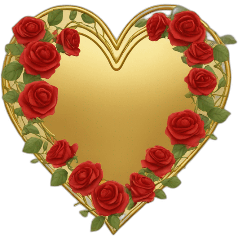 Red roses on gold vine heart shaped border emoji