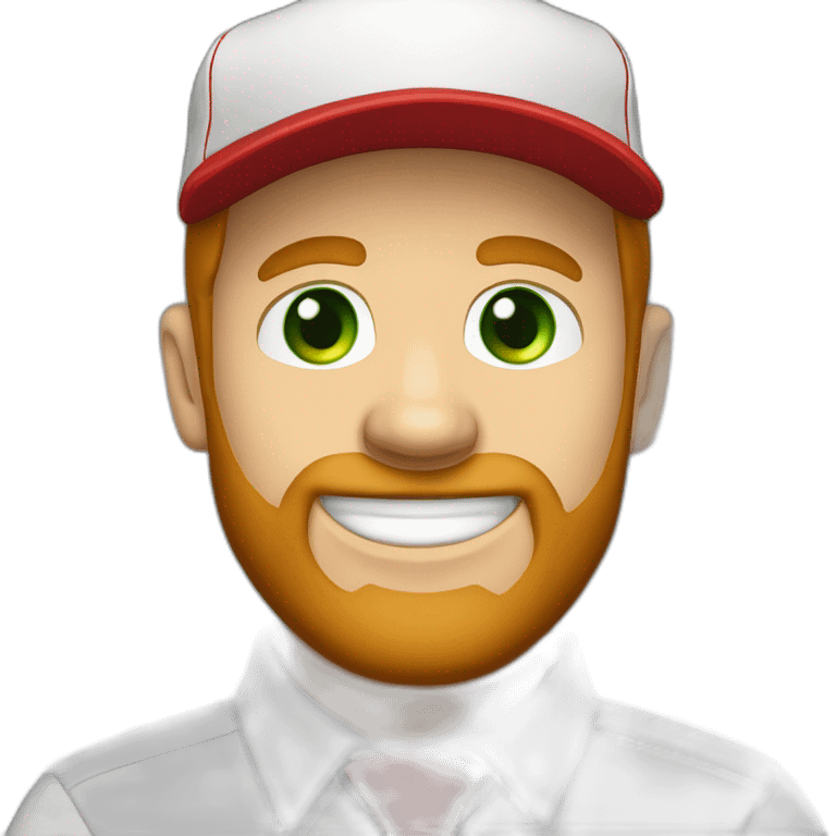 white-man, red-beard-green-eyes-happy-in-black-baseball-cap,-white-shirt-and-red-tie emoji