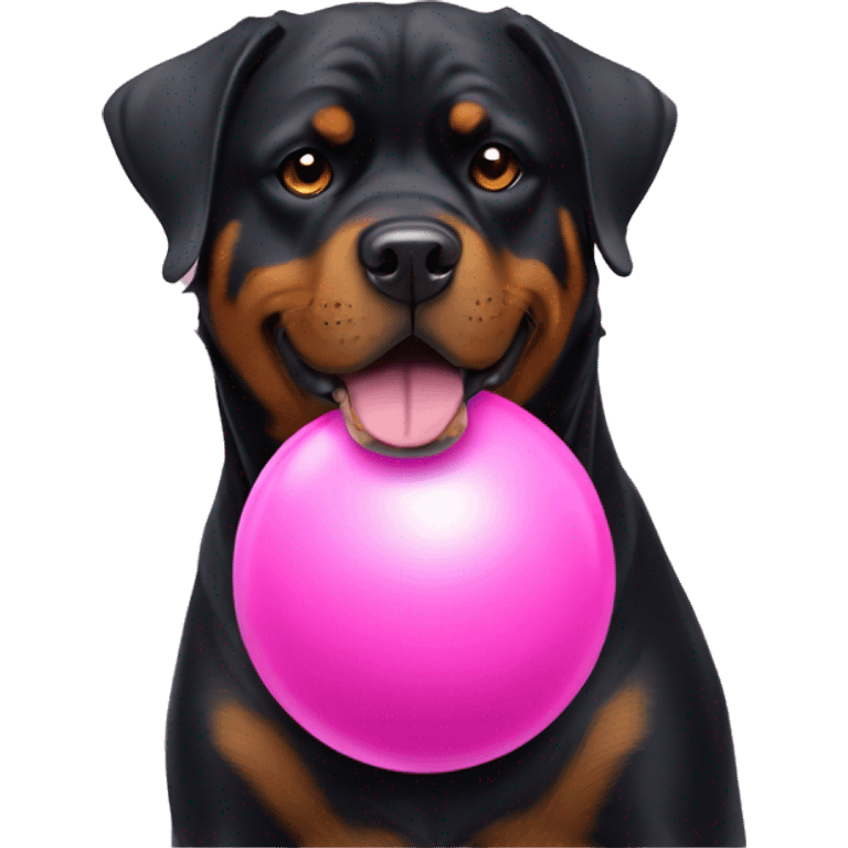 Rottweiler with a pink ruber ball emoji