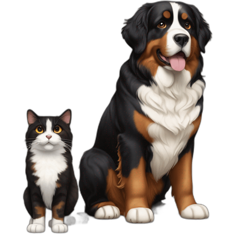 A Bernese dog next to A black and brown tortoiseshell cat with no white fur emoji