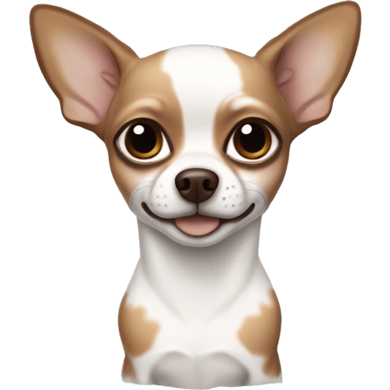 the Chihuahua dog is white in color with brown spots, blue eyes with a brown outline emoji