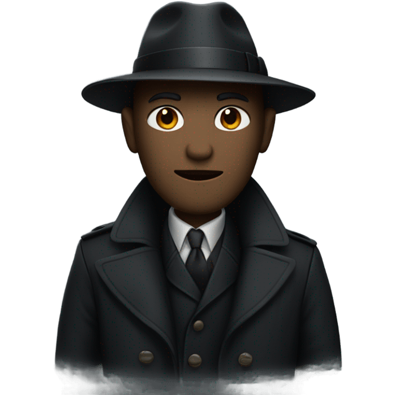 A shady figure with a dark trench coat and fedora emoji