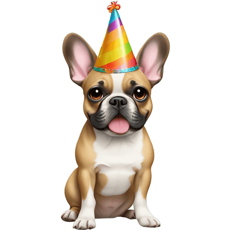 a french bulldog wearing a birthday hat emoji