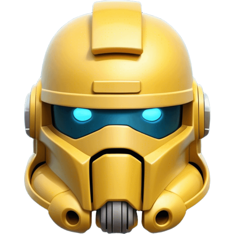 Clash of Clans aesthetic: Cinematic Playful Space Marine Helmet Emoji, rendered in a 3D vector-style similar to standard emojis with minimal shading and bold, simplified shapes. A compact, heroic isometric helmet with futuristic, armored detailing and a glowing visor, softly glowing with a battle-ready cosmic charm. Simplified yet unmistakably iconic, highly detailed and consistent, glowing with a soft radiant shine and high gloss. Stylized with a touch of interstellar valor and a soft glowing outline, capturing the essence of an elite warrior’s helm with a friendly, playful spirit! emoji