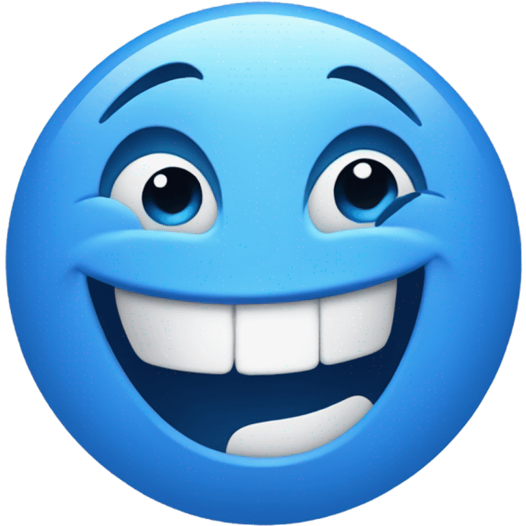 Blue face with a huge Open smile and squinted happy yes. It has no teeth emoji