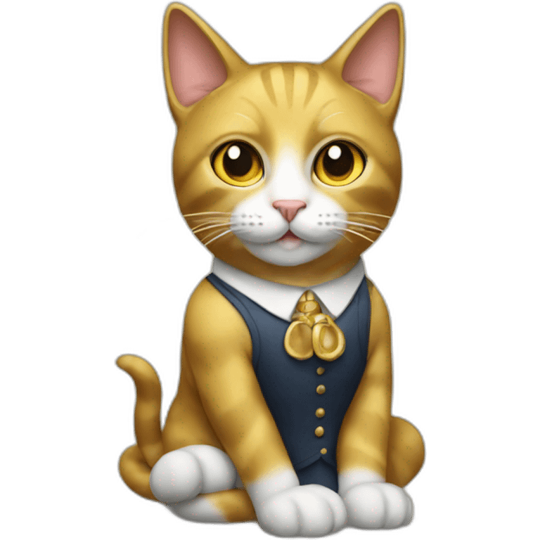 cat secretary sitting on top of the gold cloud emoji