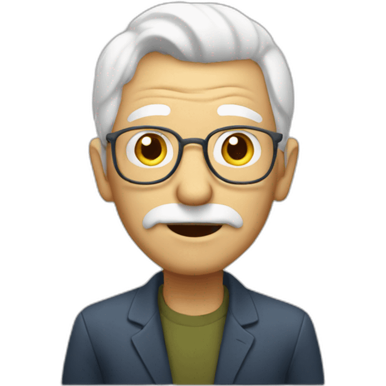 an old man with white hair looking at a presentation emoji