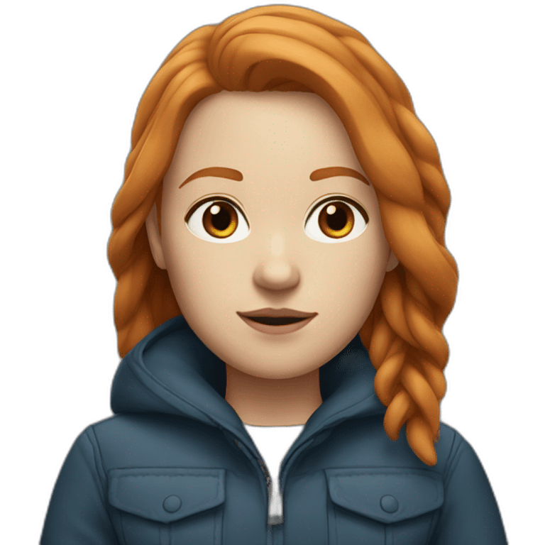 Straight, ginger hair and blue eyes woman with a Canadian jacket emoji