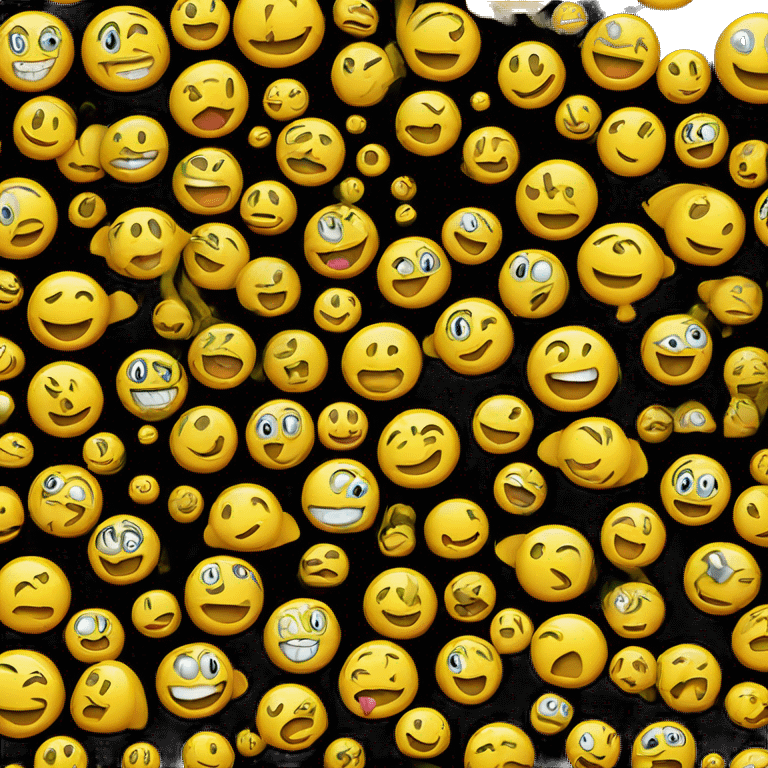 goofy yellow smiley face on a black background emoji