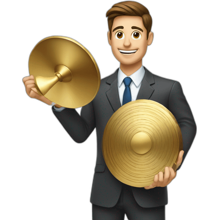 Business man holding a gong emoji