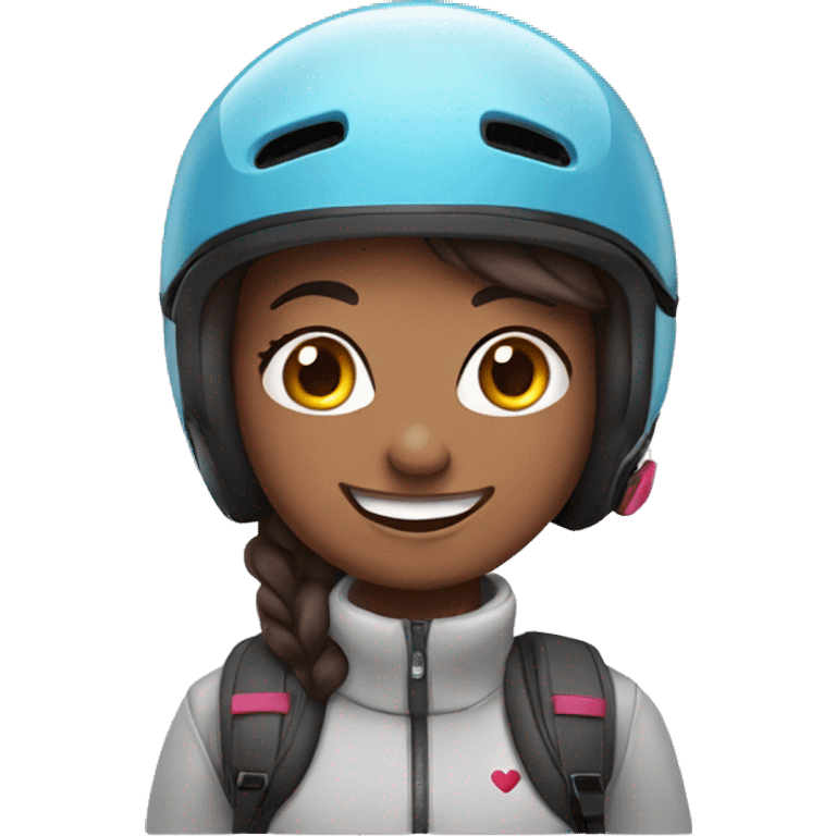 Brunete wearing a skiing helmet and smiling with a heart emoji