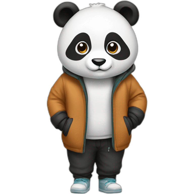 panda wearing coat and pants emoji