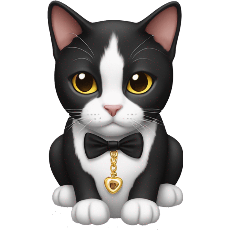 Tuxedo Cat wearing a necklace that says “Teddy” emoji