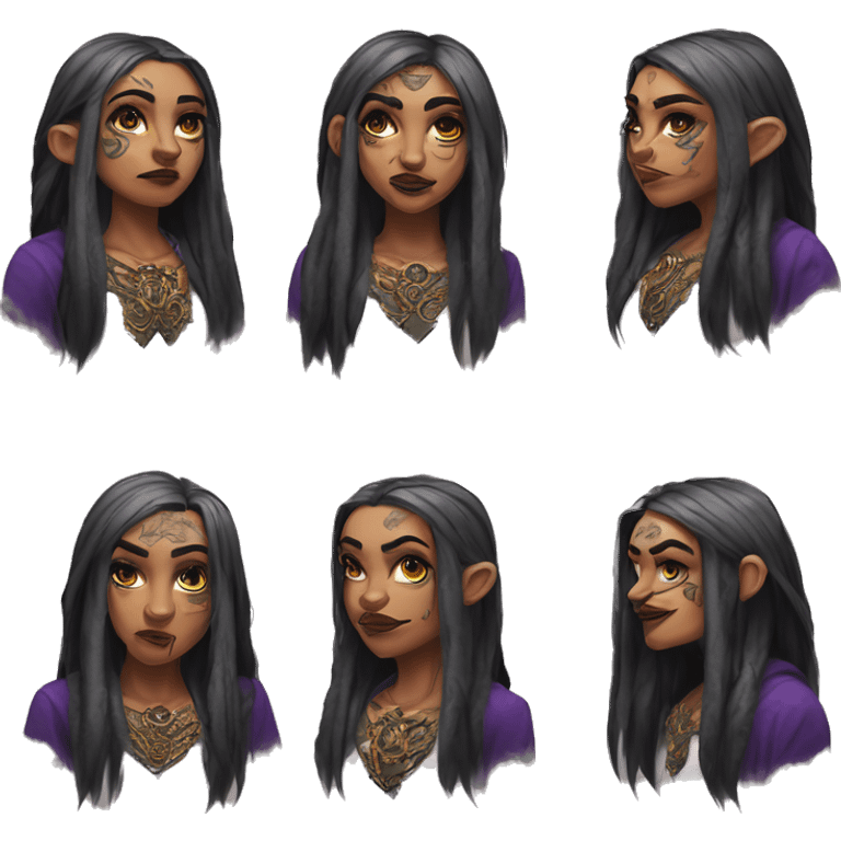 Intricate tattooed Twitch streamer in Warcraft style, mysterious eyes, intricate lips, masterpiece pose emoji