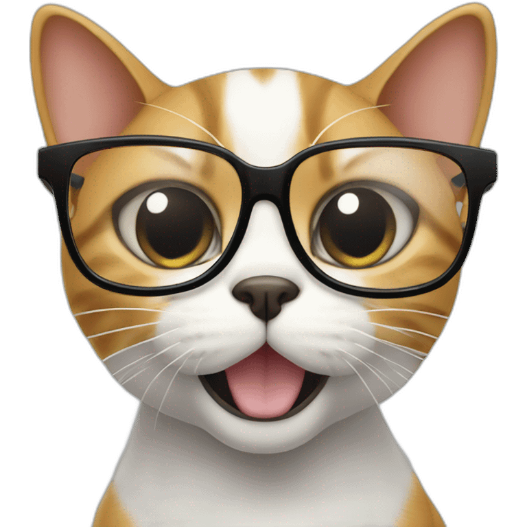 A cat's head in tech-savvy glasses with screens and a phone in its hand emoji