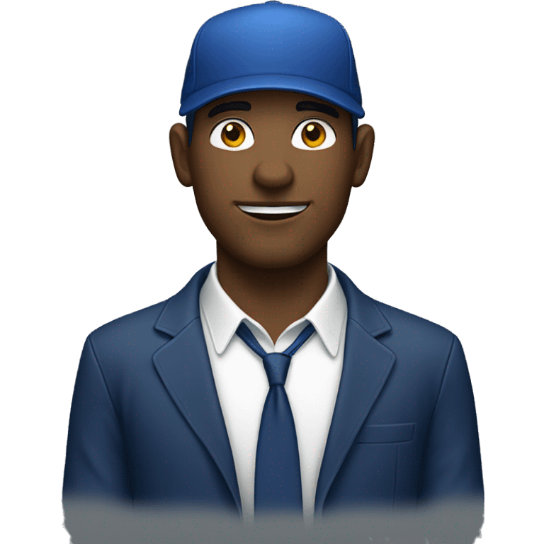 a white man with earrings in both ears, dark blue hat backwards, using his laptop emoji