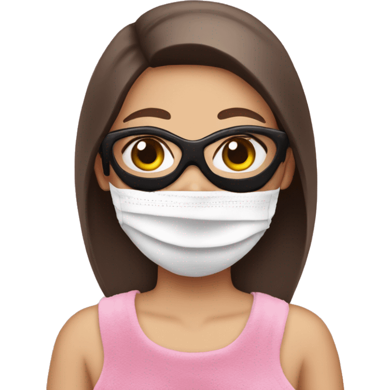 brunette fair girl with face mask in a pink towel emoji