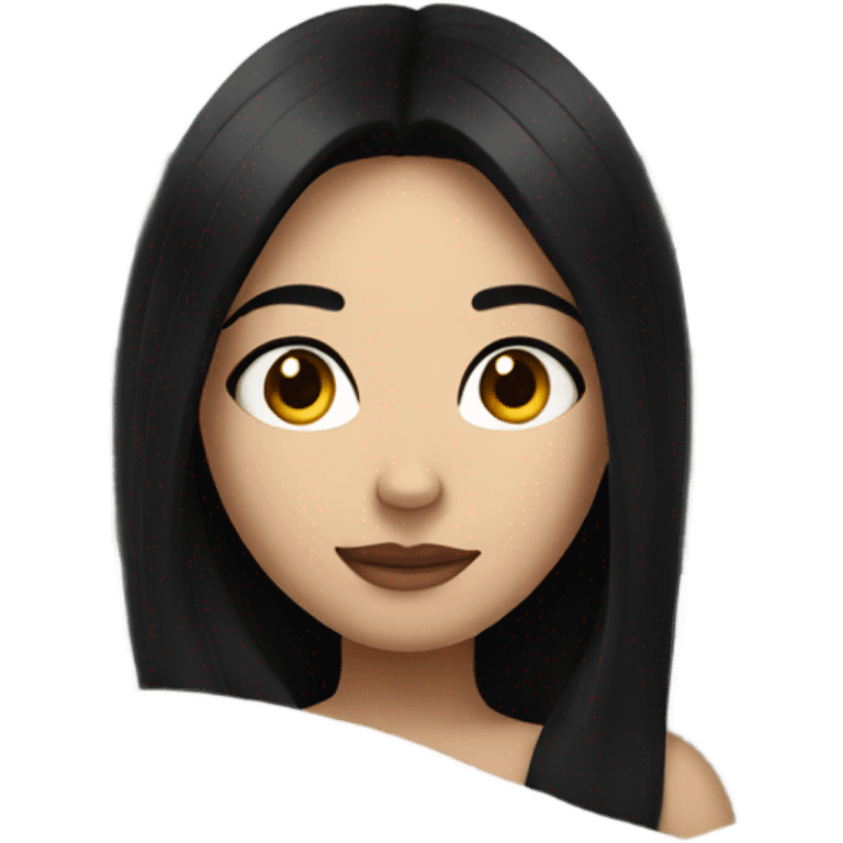 A girl with black hair and white skin lying in bed  emoji